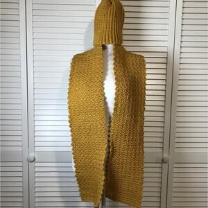 NWT Handmade Crocheted Gold Textured Beanie & Scarf 66”